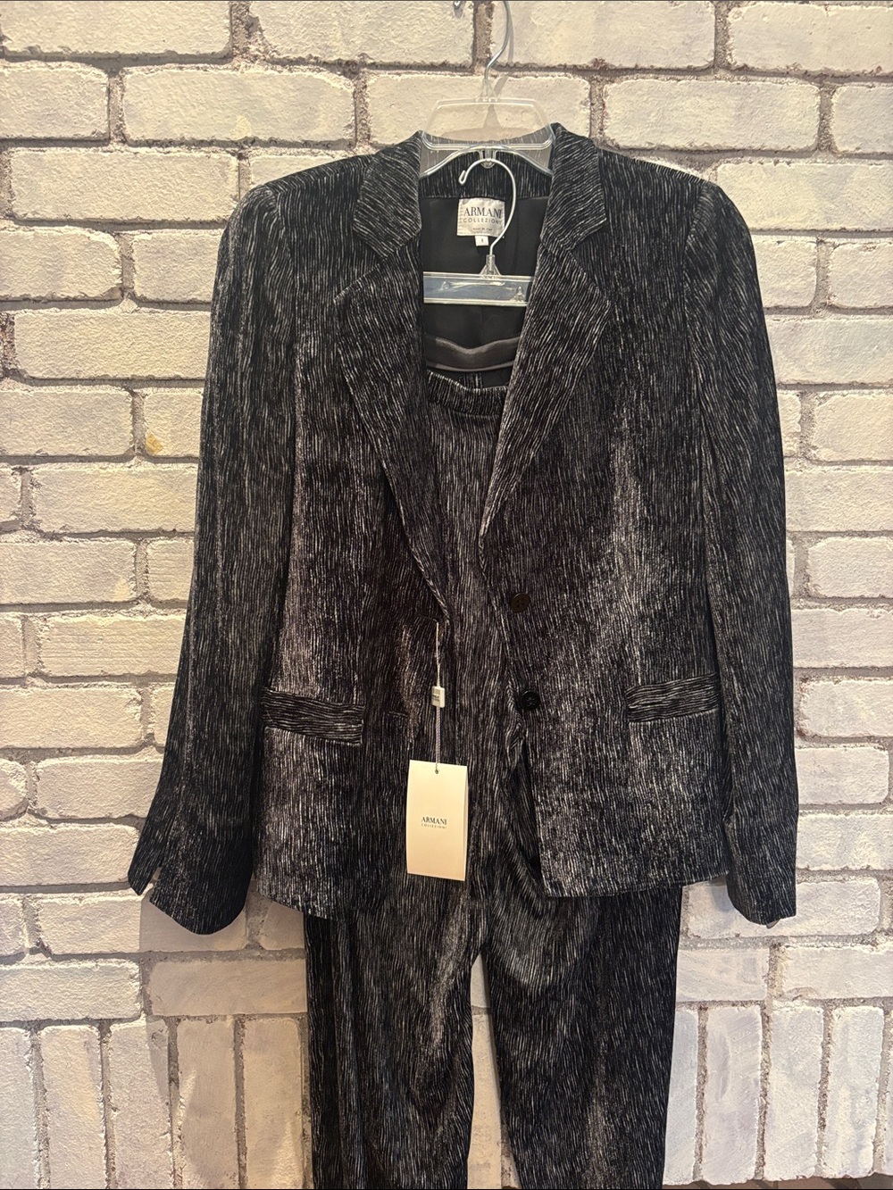 Armani Exchange Black Charcoal Brushed Velvet Blazer and Pants